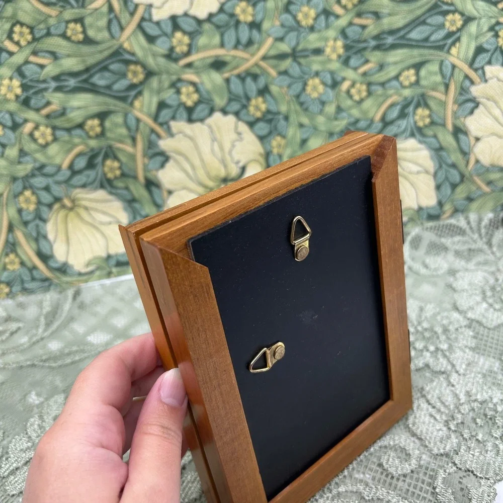Vintage Wood Inlay Fetco Marquetry Double Frame Standing Wooden